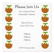 Christmas Pudding. White background. Personalized Invites