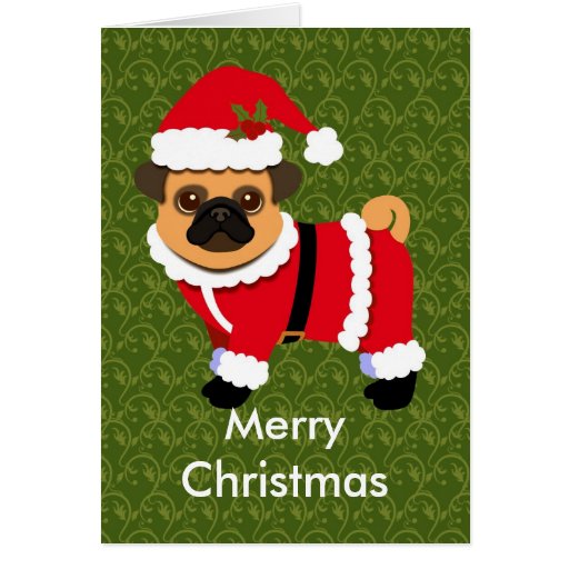 pug in santa suit holiday card