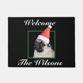 Christmas pug dog doormat