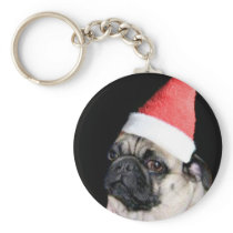 Christmas pug dog keychain