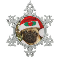 Christmas pug dog snowflake pewter christmas ornament