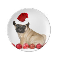 Christmas pug dog porcelain plate