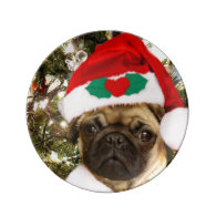 Christmas pug dog porcelain plates
