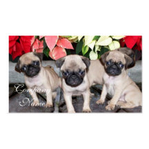 Christmas pug puppies business card template