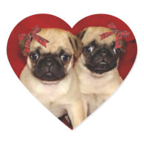 Christmas pug puppies heart stickers