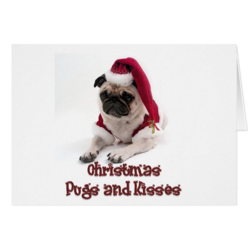 christmas pugs and kisses greeting card