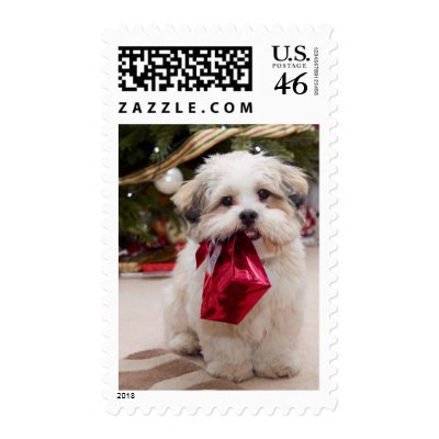 Christmas Puppy Postage Stamps