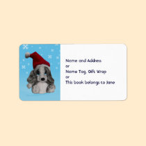 Christmas Puppy Santa Hat Name Gift Tag Bookplate Custom Address Label
