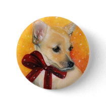 Christmas puppy snow pinback button