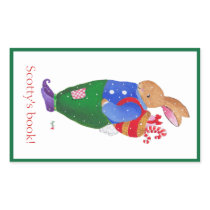 Christmas Rabbit bookplate stickers