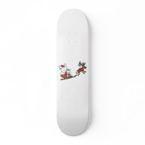 Christmas rabbits on a sleigh skate board