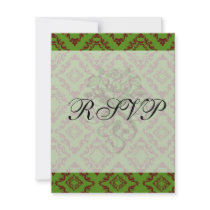 christmas red green diamond damask invitations