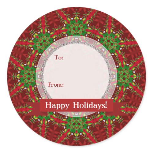 Christmas Red+Green Gift Tag Round Sticker sticker