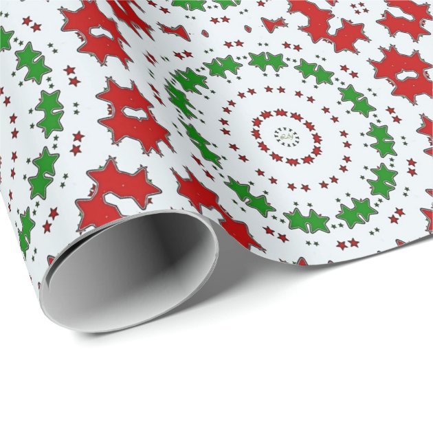 Christmas Red Green Stars Wrapping Paper 3/4