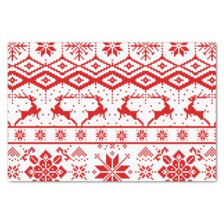 Christmas Red Knitted Reindeer Pattern 10" X 15" Tissue Paper