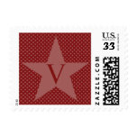 Christmas Red Monogram V Wedding Postage Stamp