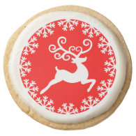 Christmas Reindeer and Snowflakes Holiday Treats Round Sugar Cookie