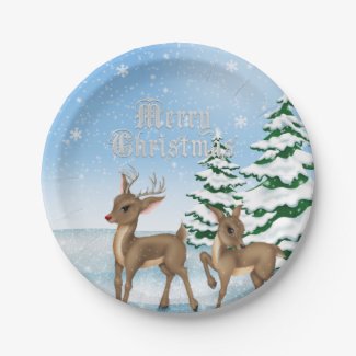 Christmas Reindeer Holiday paper plate 7 Inch Paper Plate