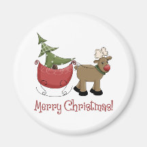 Christmas Reindeer, Sleigh and Tree Refrigerator Magnet
