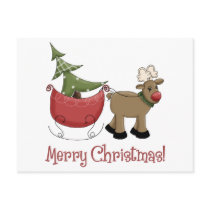 Christmas Reindeer, Sleigh and Tree postcards