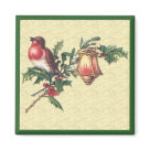 square_magnet - Delightful Christmas scene with a little Robin sitting on a Mistletoe and Holly branch. Golden lantern completes this vintage design.: Sizes 