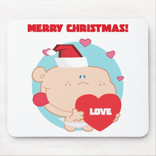 Christmas, Romantic Cupid with Heart Mousepads