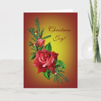 Christmas Roses with Holly and Spruce Greeting Card