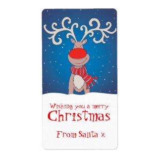 Christmas Rudolph gift labels blue