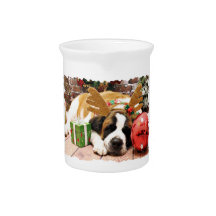 Christmas - Saint Bernard - Blue Beverage Pitchers