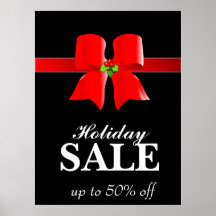 Christmas Sale Poster Holiday Gift Bow Red Holly
