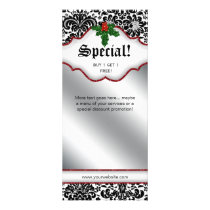 Christmas Salon Rack Card Damask Floral Red Silver rack cards