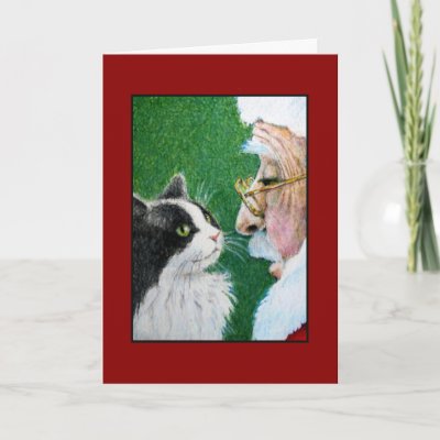 Christmas Santa & Cat Greeting Card