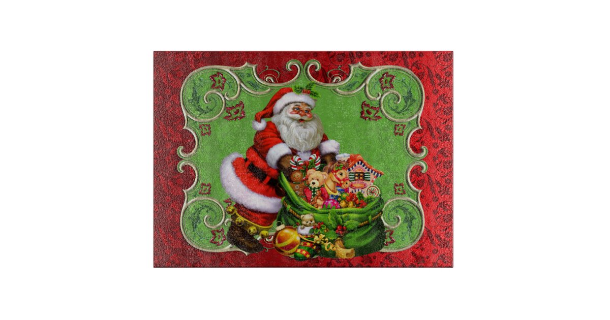 Christmas Santa Holiday glass cutting board Zazzle