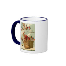 Christmas Santa in Hot Air Balloon Mugs