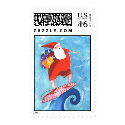 Christmas Santa Surf postage stamp by JoyOfLife