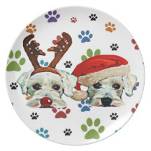 Christmas Schnauzer Paw Print Plate
