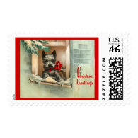 Christmas Scottie Dog in a Window Red & Black Stamp