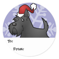 Christmas Scottish Terrier Gift Tags Round Stickers