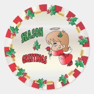 Christmas Season Greeting Angel Girl Envelope Seal Classic Round Sticker