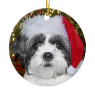 Christmas Shih Tzu Dog Double-Sided Ceramic Round Christmas Ornament