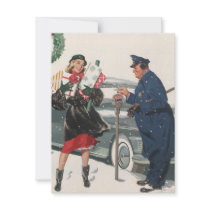 Christmas Shopping; Policeman Feeding the Meter Personalized Invitation