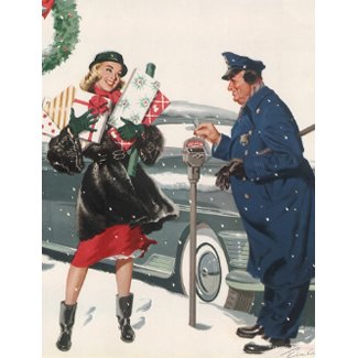 Christmas Shopping; Policeman Feeding the Meter Postcards