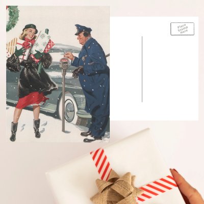 Christmas Shopping; Policeman Feeding the Meter Postcards