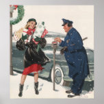 Christmas Shopping; Policeman Feeding the Meter Poster