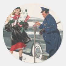 Christmas Shopping; Policeman Feeding the Meter Round Sticker