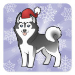 Christmas Siberian Husky / Alaskan Malamute Square Stickers