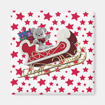 Christmas Sleigh Teddy Magnet