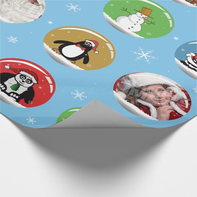 Christmas Snow Globe Custom Photo Template Wrapping Paper 4/4