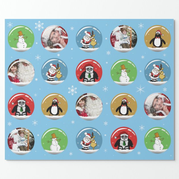 Christmas Snow Globe Custom Photo Template Wrapping Paper 2/4
