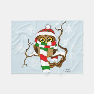 Christmas Snowflake Owl Fleece Blanket